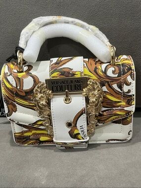 NWT Versace Jeans Collection mini White Baroque Print Satchel with Gold Hardware